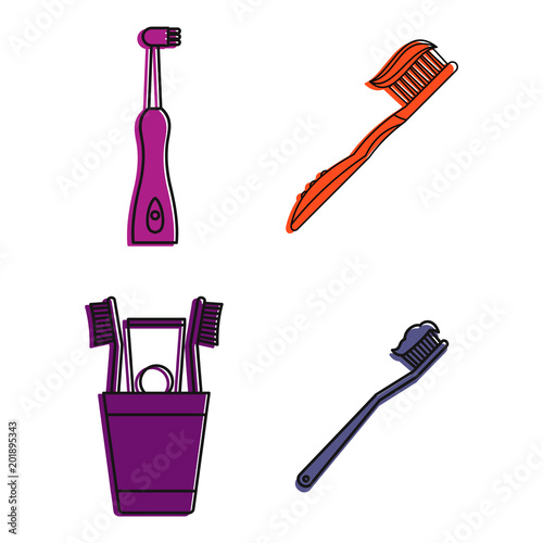 Toothbrush icon set. Color outline set of toothbrush vector icons for web design isolated on white background