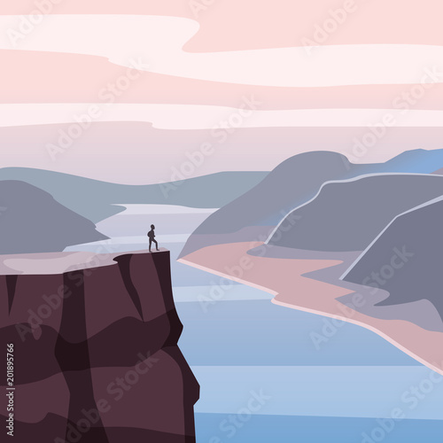 Mountain landscape canyon, river, rocks, open space, vector, illustration, isolated