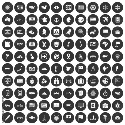 100 cartography icons set in simple style white on black circle color isolated on white background vector illustration