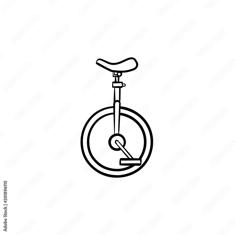 One wheel bicycle hand drawn outline doodle. Vector sketch illustration of circus bicycle with one wheel for print, web, mobile and infographics isolated on white background.