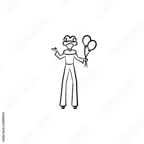 Vector hand drawn Clown on stilts outline doodle icon. Clown standing on stilts sketch illustration for print, web, mobile and infographics isolated on white background.