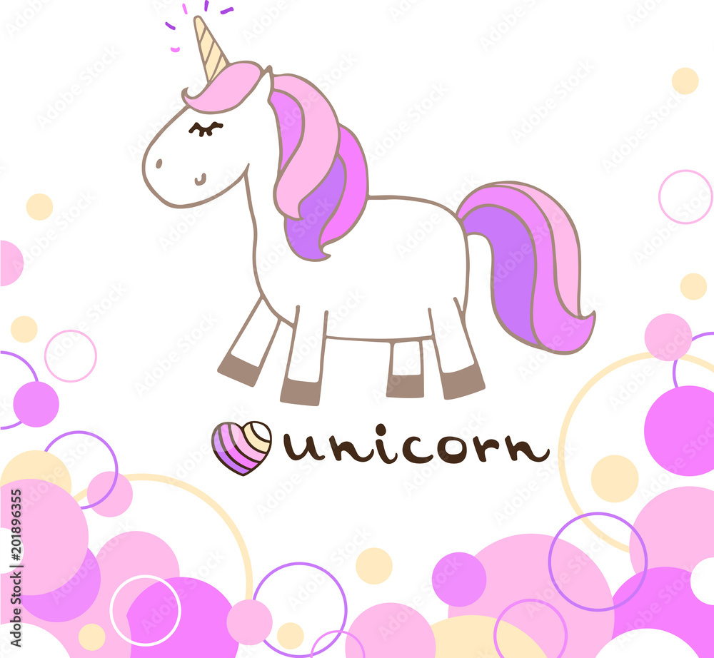 Fototapeta premium Cute hand drawn unicorn abstract postcard