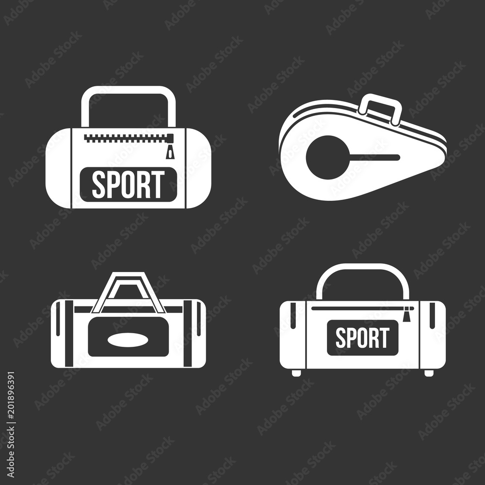 Sport bag icon set vector white isolated on grey background Sport bag icon set vector white isolated on grey background