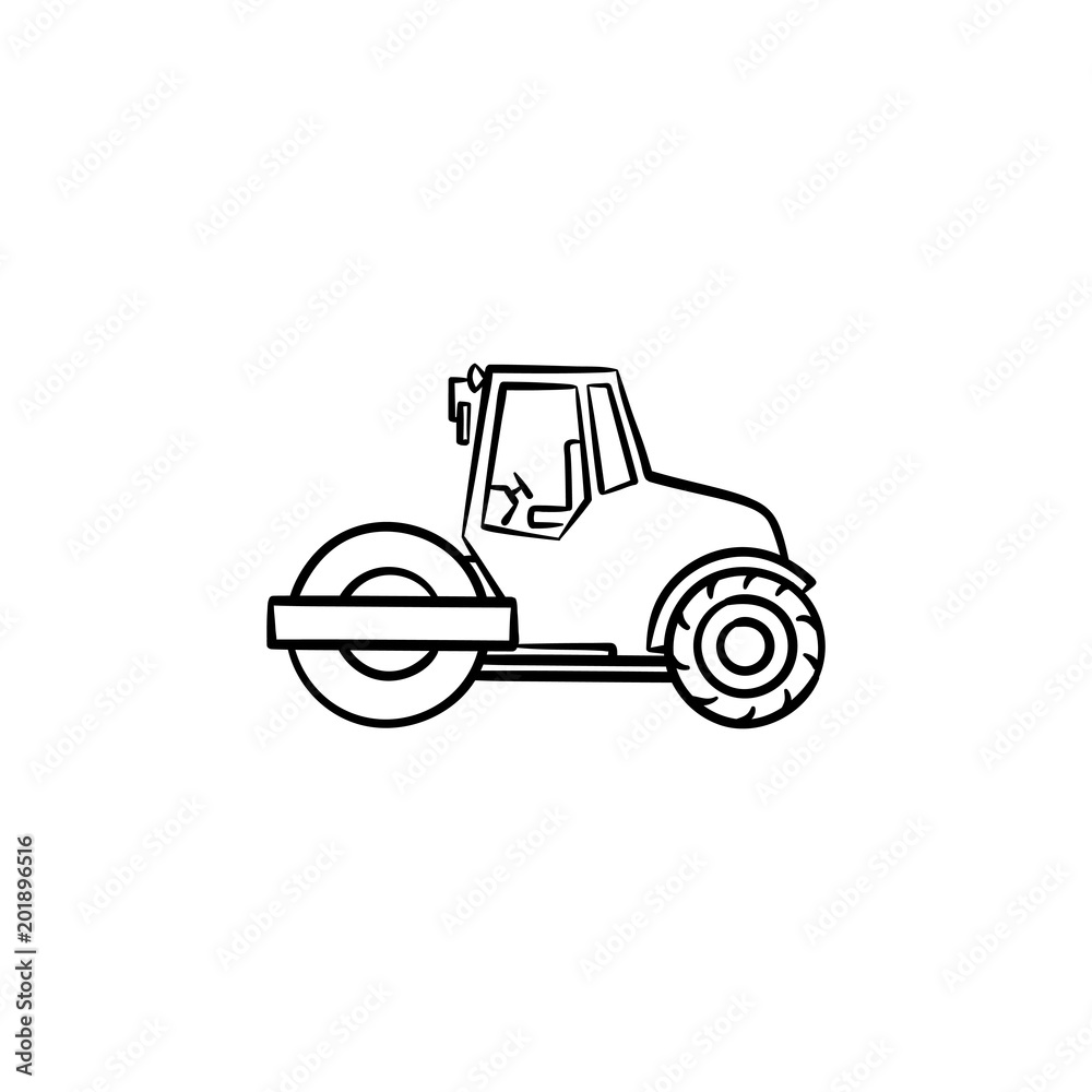 Steamroller hand drawn outline doodle icon. Construction machinery - steamroller vector sketch illustration for print, web, mobile and infographics isolated on white background.
