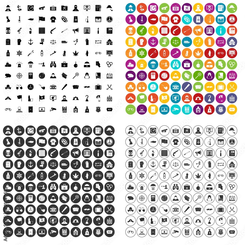 100 crime investigation icons set vector in 4 variant for any web design isolated on white 100 crime investigation icons set vector in 4 variant for any web design isolated on white