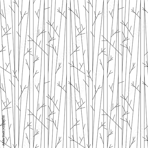 Seamless pattern with trees silhouette without leaves. Black and white vector background