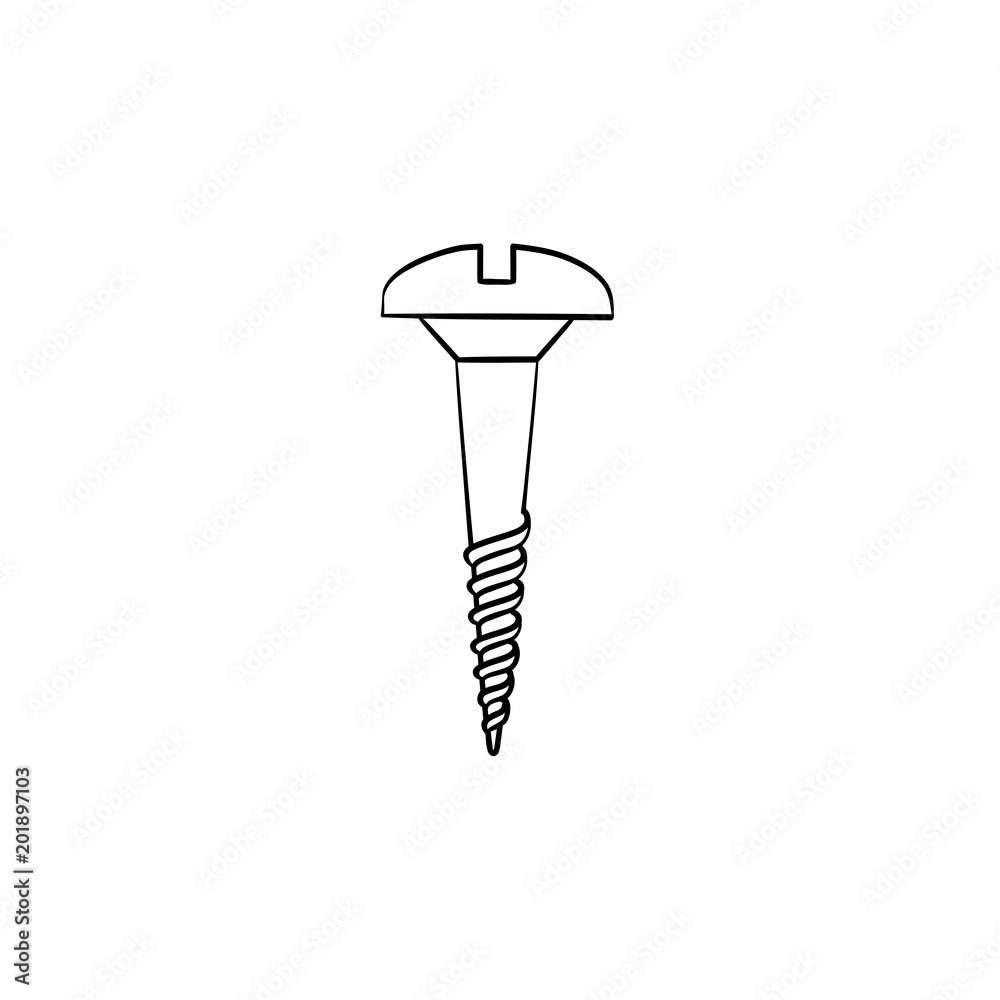 Screw hand drawn vector icon. Outline doodle icon of bolt. Nail sketch illustration for print, web, mobile and infographics isolated on white background.