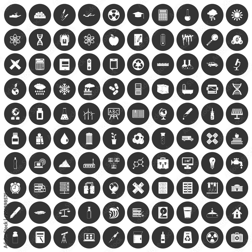 100 chemistry icons set in simple style white on black circle color isolated on white background vector illustration 100 chemistry icons set in simple style white on black circle color isolated on white background vector illustration