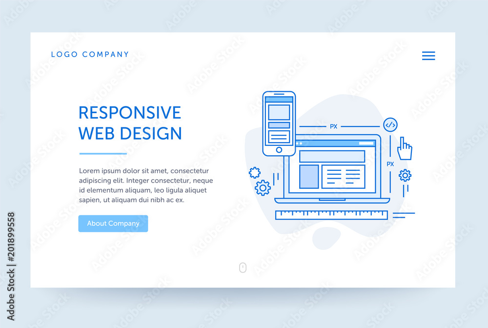 Responsive design illustration. Web banner. Blue flat line style. Home page concept. UI design mockup. Responsive design illustration. Web banner. Blue flat line style. Home page concept. UI design mockup.