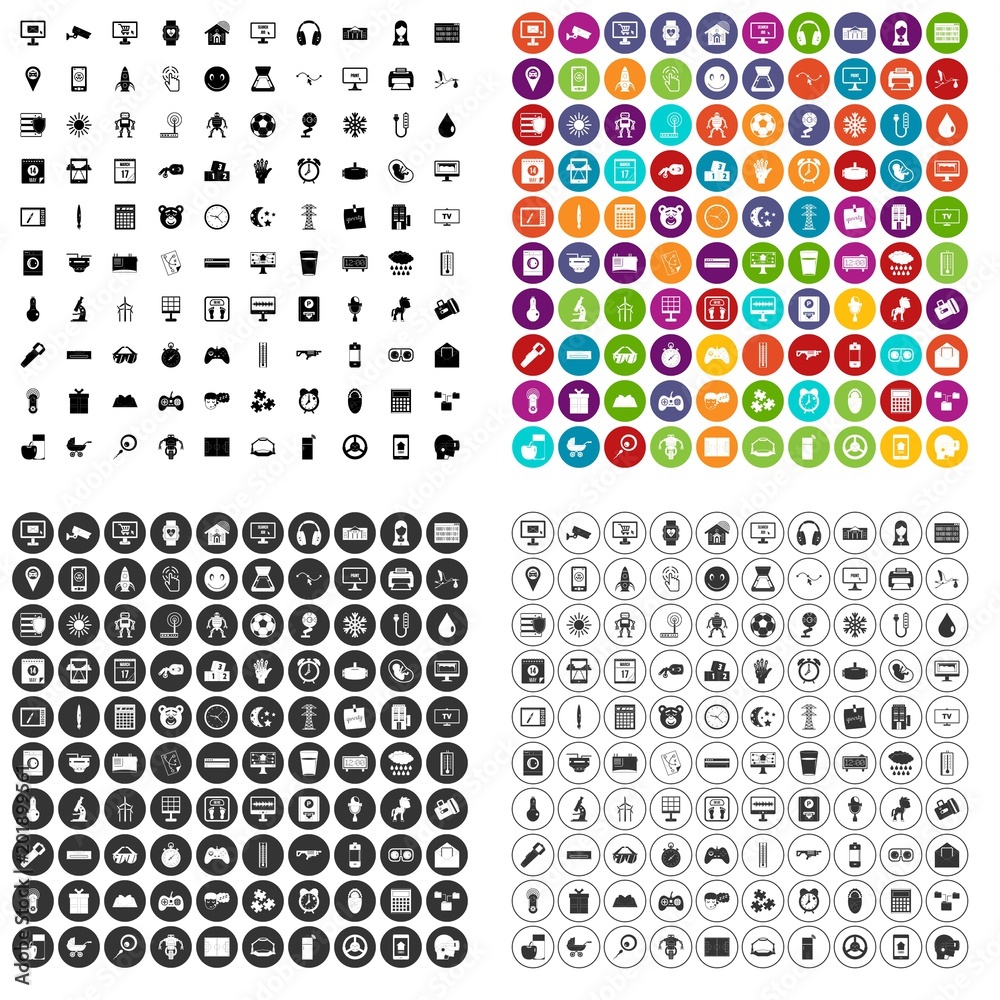 100 app icons set vector in 4 variant for any web design isolated on white