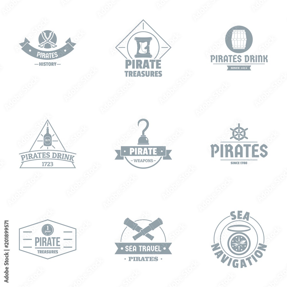 Pirate logo set. Simple set of 9 pirate vector logo for web isolated on white background