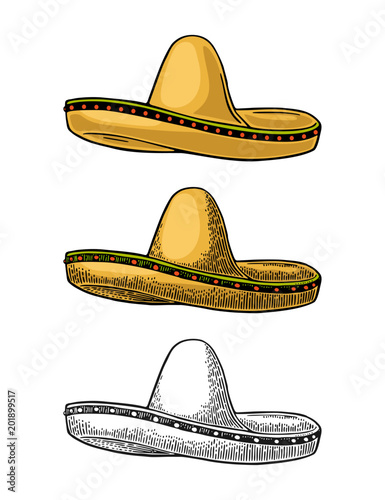 Sombrero. Vintage color engraving illustration isolated on white background. photo
