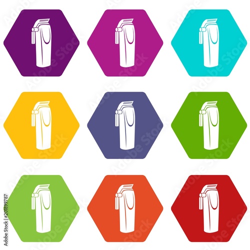 Electric razor icons 9 set coloful isolated on white for web