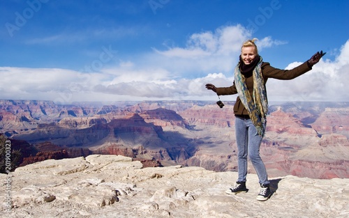 Happy Blonde Woman at Grand Canyon - Arizona, USA