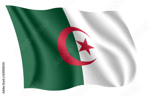 Algeria flag. Isolated national flag of Algeria. Waving flag of the People's Democratic Republic of Algeria. Fluttering textile algerian flag.
