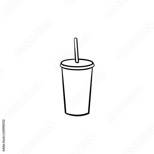 Plastic cup of soda pop hand drawn outline doodle icon. Takeaway soda pop vector sketch illustration for print, web, mobile and infographics isolated on white background.