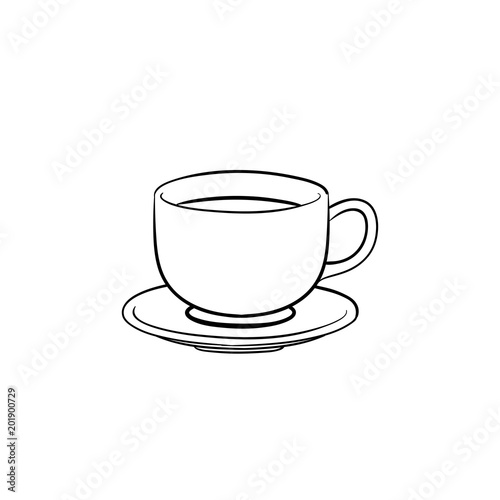 Coffee cup hand drawn outline doodle icon. Saucer and cup of coffee vector sketch illustration for print, web, mobile and infographics isolated on white background.