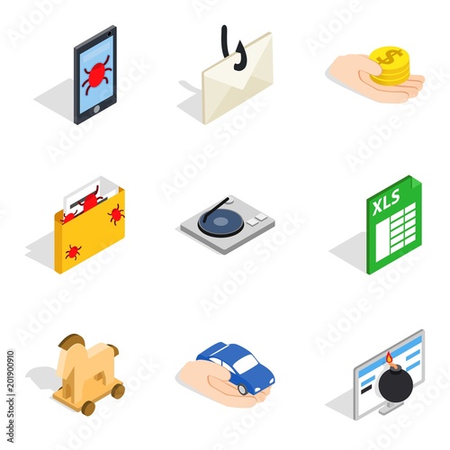 Supercomputer icons set. Isometric set of 9 supercomputer vector icons for web isolated on white background