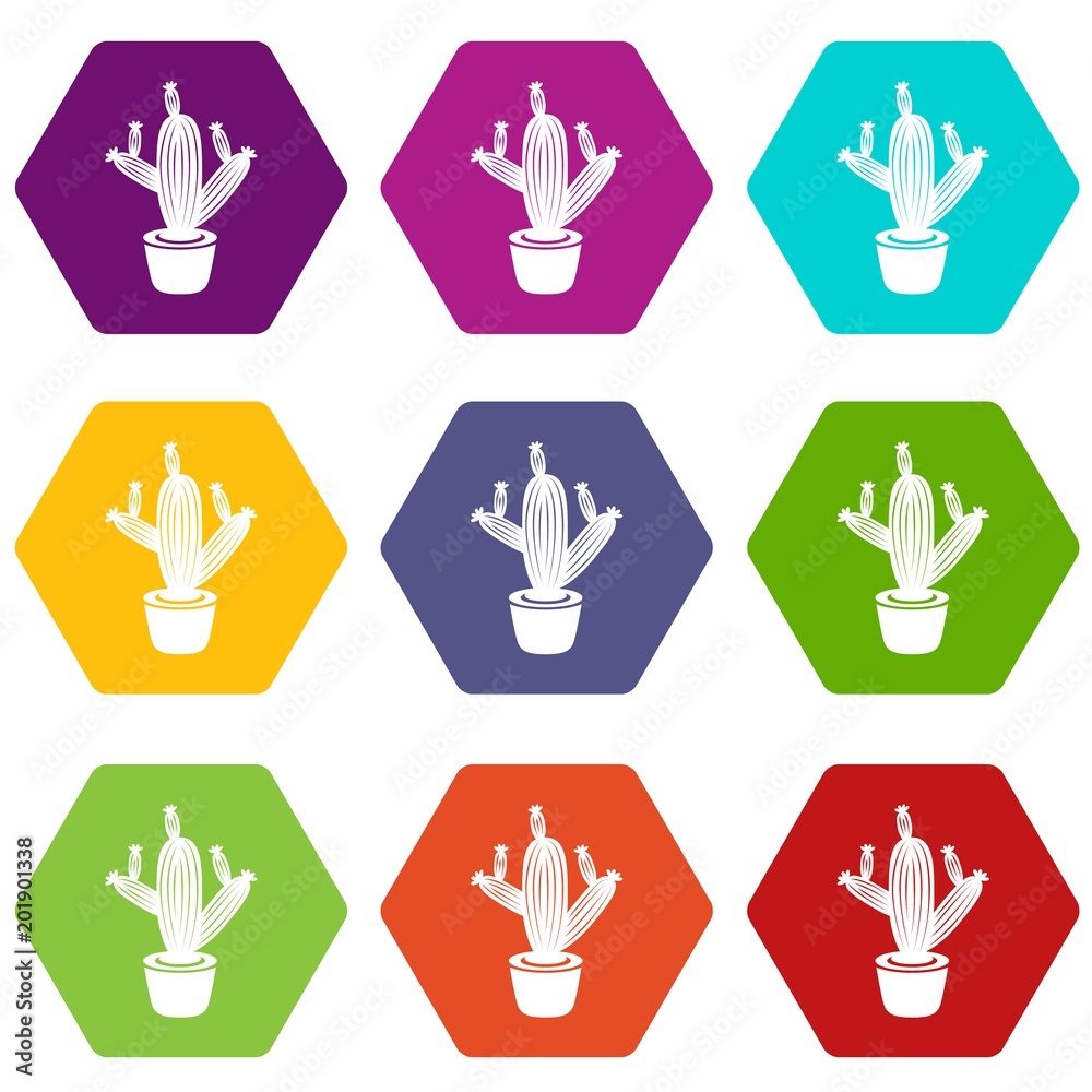 Cactus icons 9 set coloful isolated on white for web Cactus icons 9 set coloful isolated on white for web