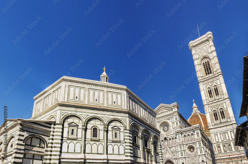 Famous Santa Maria del Fiore cathedral church with Baptistery in Florence