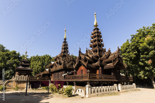 Wooden temple with beautiful carvings in Bagan, Myanmar
