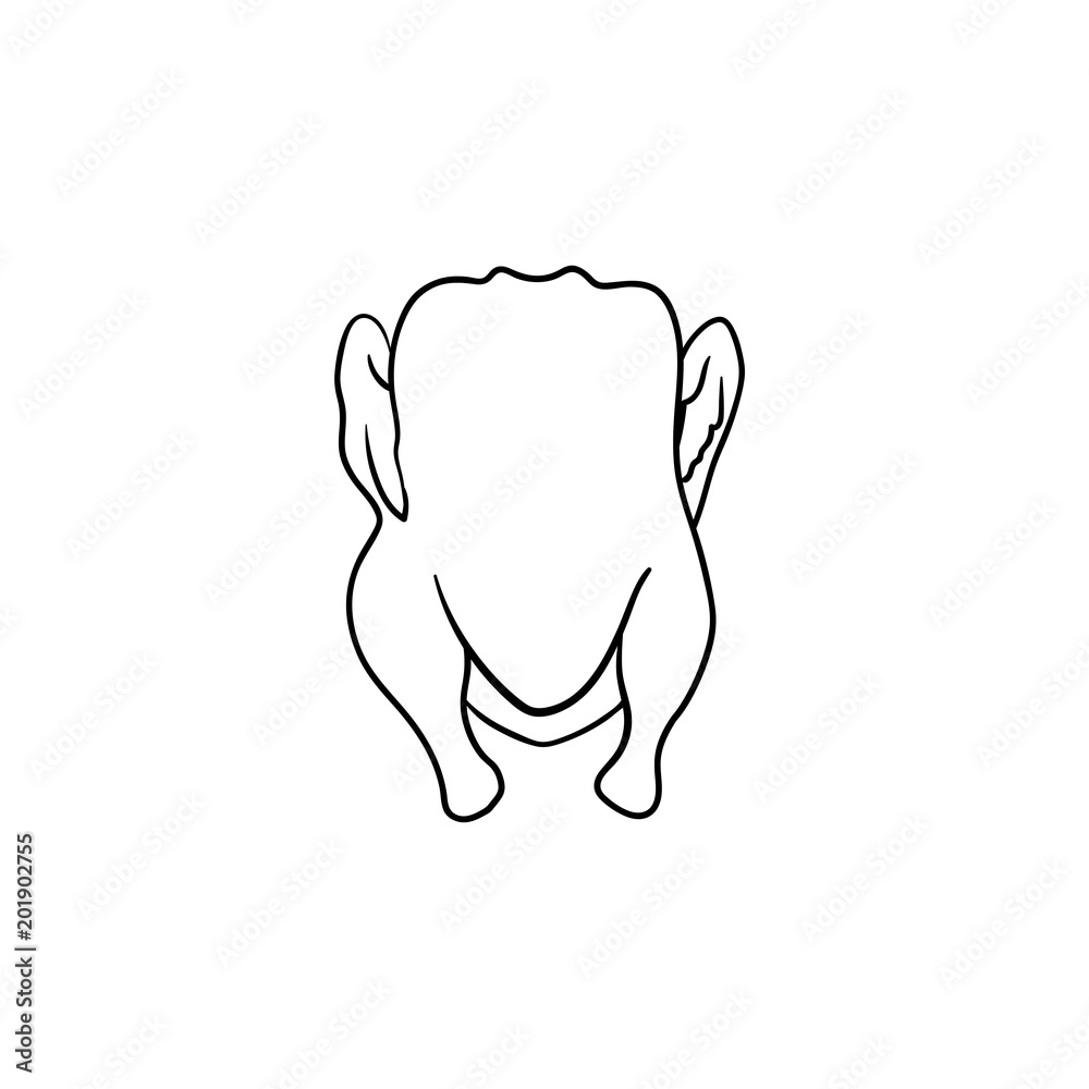 Raw chicken hand drawn outline doodle icon. Vector sketch illustration of raw chicken line icon for print, web, mobile and infographics isolated on white background. Raw chicken hand drawn outline doodle icon. Vector sketch illustration of raw chicken line icon for print, web, mobile and infographics isolated on white background.