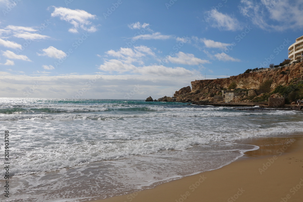 Landscape of Golden Bay at the Mediterranean sea in Malta