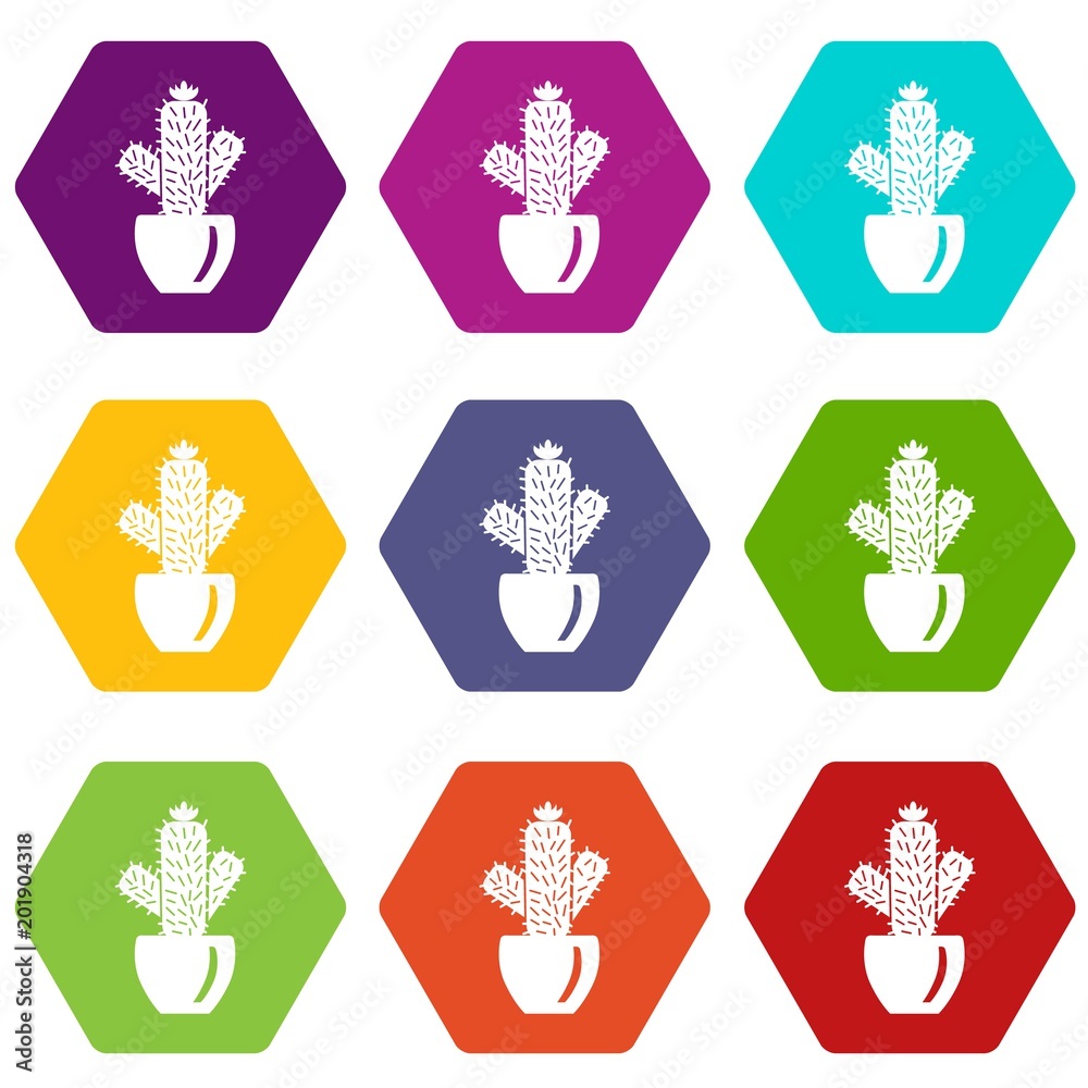 Needle cactus icons 9 set coloful isolated on white for web Needle cactus icons 9 set coloful isolated on white for web