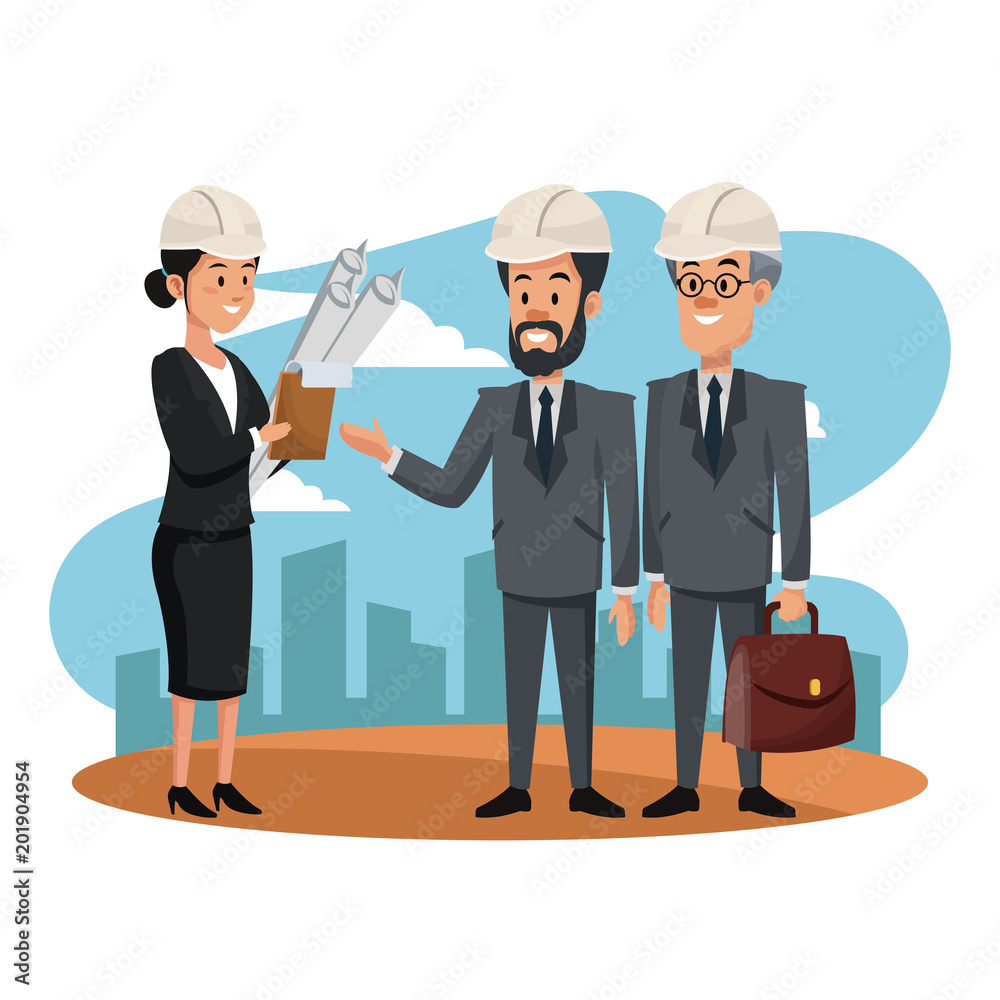 Architect and engineers teamwork at construction zone cartoons vector illustration graphic design Architect and engineers teamwork at construction zone cartoons vector illustration graphic design