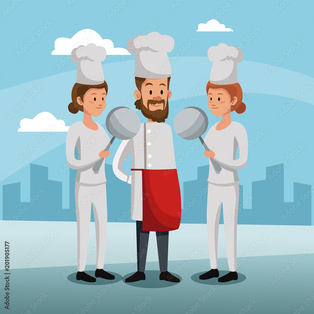 Chefs teamwork at city vector illustration graphic design Chefs teamwork at city vector illustration graphic design