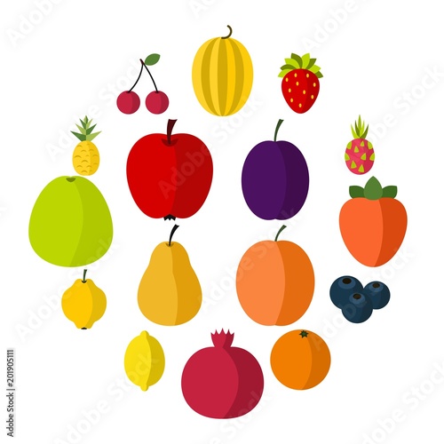 Flat fruit icons set. Universal fruit icons to use for web and mobile UI  set of basic fruit elements isolated vector illustration