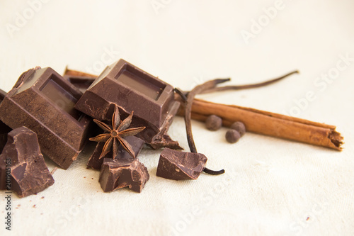 Chocolate pieces and spices.