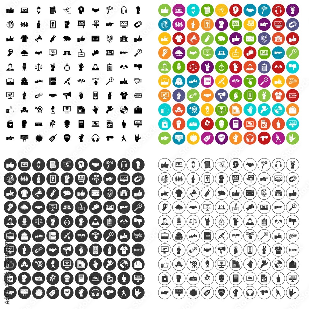 100 different gestures icons set vector in 4 variant for any web design isolated on white