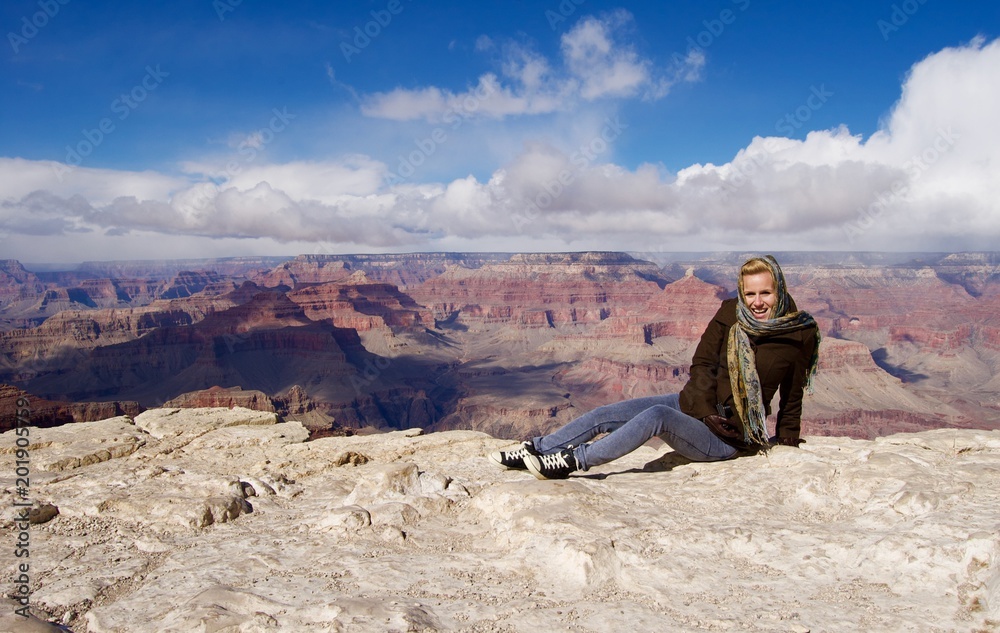 Happy Blonde Woman at Grand Canyon - Arizona, USA
