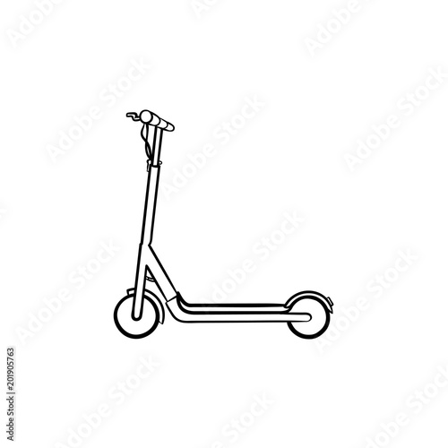 Kick scooter hand drawn outline doodle icon. Vector sketch illustration of kick scooter for print, web, mobile and infographics isolated on white background.