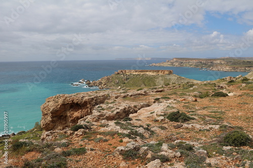 View to Ghajn Tuffieha Bay and Golden Bay at the Mediterranean sea in Malta  © ClaraNila