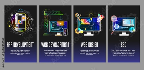 App, web development, design, seo vector templates