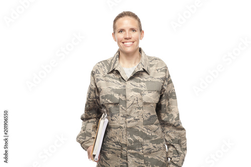 Photo Female airman with books