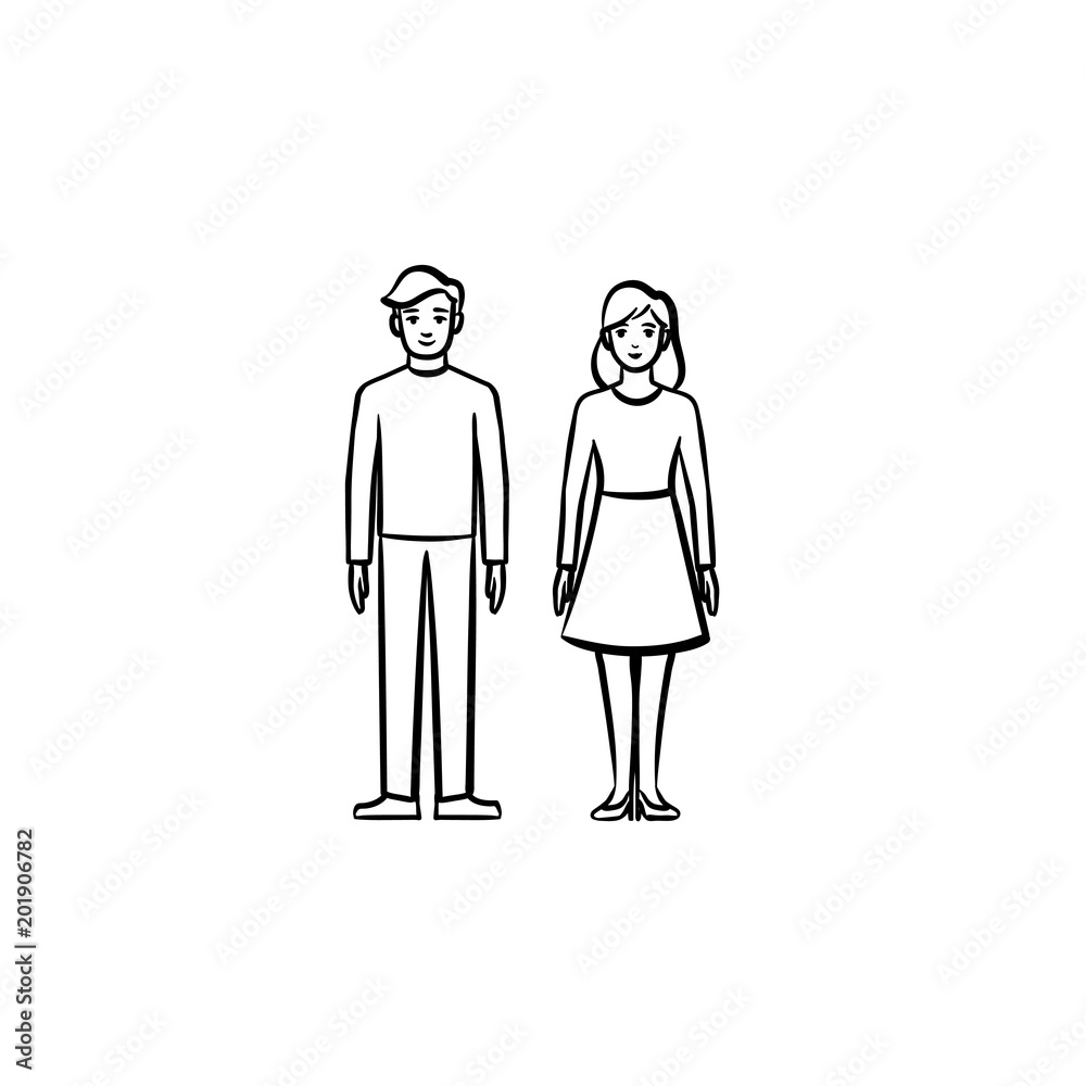 Couple in love hand drawn outline doodle icon. Woman and man dating vector sketch illustration for print, web, mobile and infographics isolated on white background.