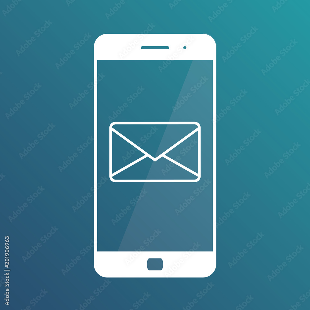 Notification of an incoming email to a smartphone. E-mailing, spam, e-commerce. Isolated icon on gradient blue background Notification of an incoming email to a smartphone. E-mailing, spam, e-commerce. Isolated icon on gradient blue background