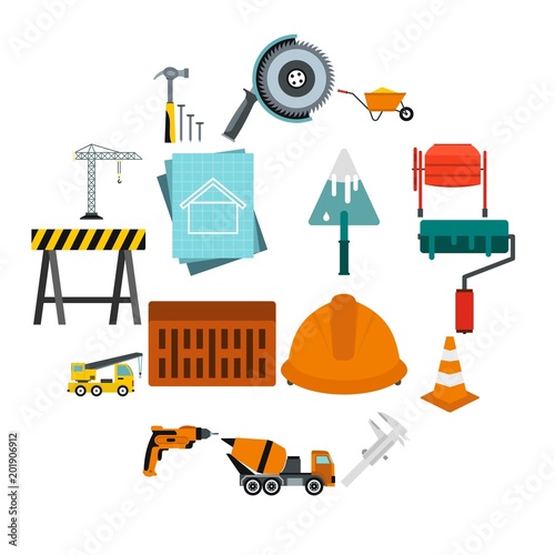 Flat architecture icons set. Universal architecture icons to use for web and mobile UI, set of basic architecture elements isolated vector illustration