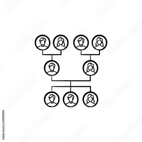 Family genealogical tree hand drawn outline doodle icon. Vector sketch illustration of family genealogical tree for print, web, mobile and infographics isolated on white background.