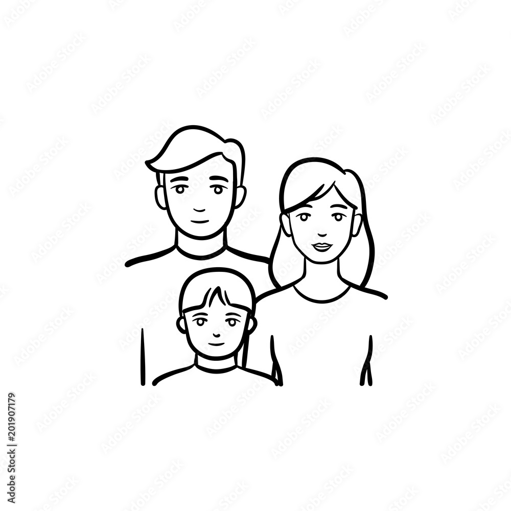 Family members hand drawn outline doodle icon. Vector sketch illustration of family members - mother, father, child for print, web, mobile and infographics isolated on white background.