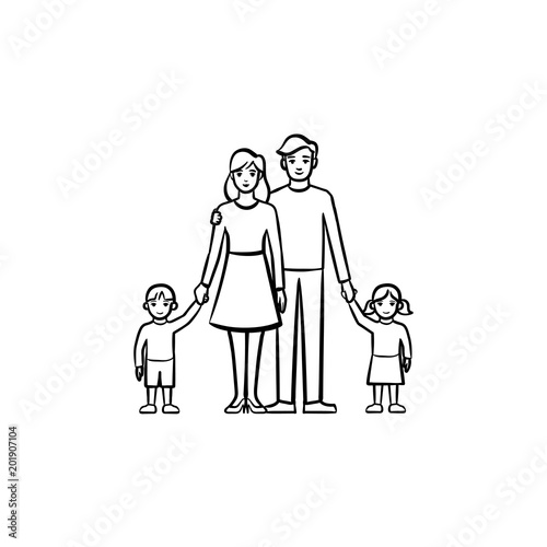 Family relationship hand drawn outline doodle icon. Vector sketch illustration of family - mother, father and children for print, web, mobile and infographics isolated on white background.