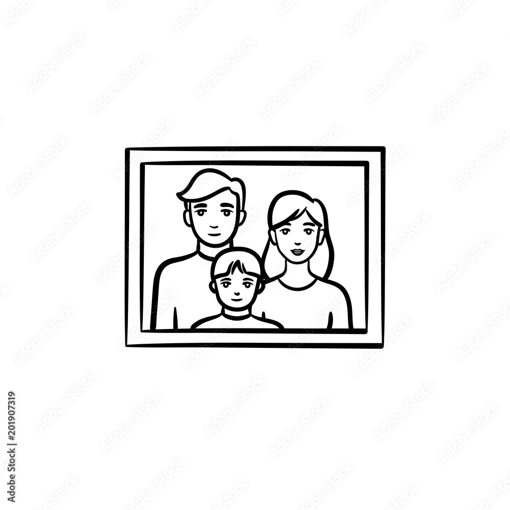 Family photo frame hand drawn outline doodle icon. Kid and parents on family photo vector sketch illustration for print, web, mobile and infographics isolated on white background. Family photo frame hand drawn outline doodle icon. Kid and parents on family photo vector sketch illustration for print, web, mobile and infographics isolated on white background.