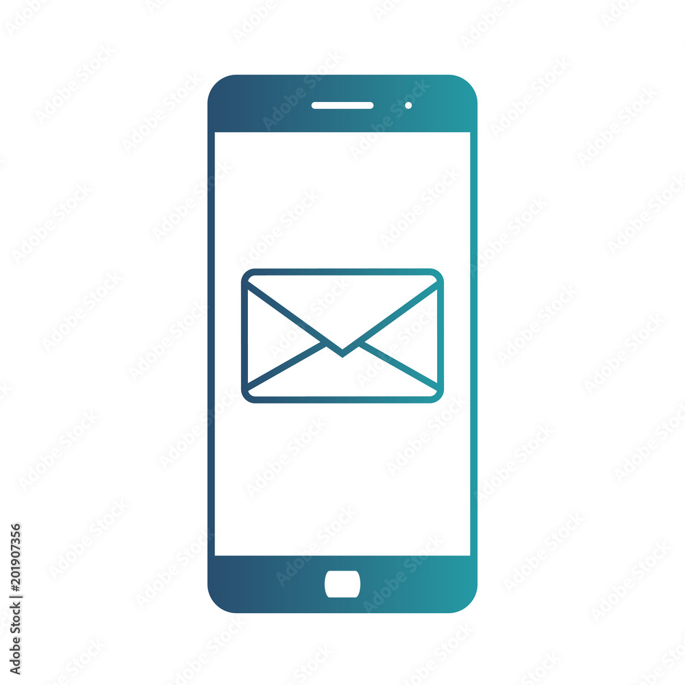 Notification of an incoming email to a smartphone. E-mailing, spam, e-commerce. Isolated gradient blue icon on white background Notification of an incoming email to a smartphone. E-mailing, spam, e-commerce. Isolated gradient blue icon on white background