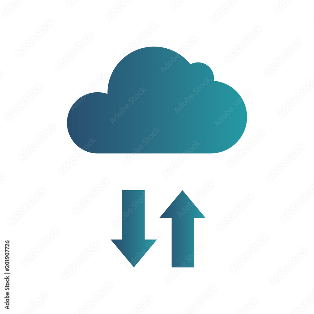 Cloud storage. Cloud icon with data transfer. Isolated gradient blue icon on white background Cloud storage. Cloud icon with data transfer. Isolated gradient blue icon on white background