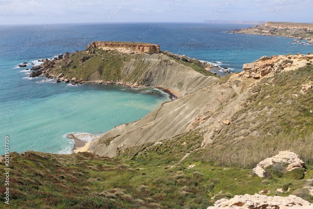 Peninsula between Gnejna Bay and Ghajn Tuffieha Bay on the Mediterranean sea, Malta