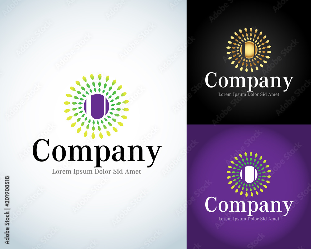 Fototapeta premium Letter U Logo template. U Letter Design Vector with rays.Type Characters Logotype symbols. Isolated vector illustration.