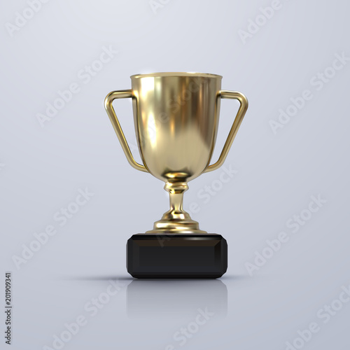 Golden champion cup isolated on white background.